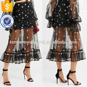 Señora de la moda bordada de tul negro Summer Midi Skirt Fabricación venta al por mayor de las mujeres ropa de moda (TA0021S)